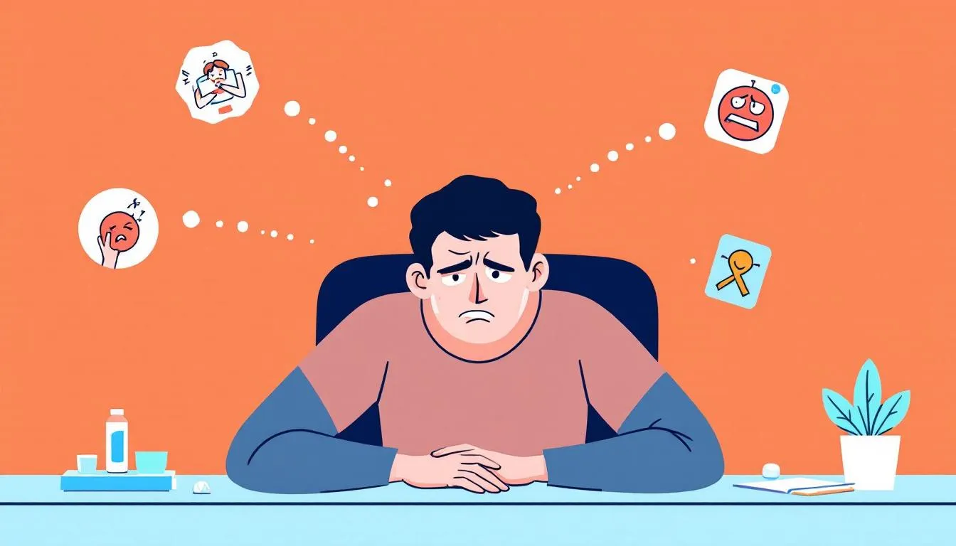 An illustration showing signs of a low Vyvanse dose, including a person looking confused and overwhelmed.