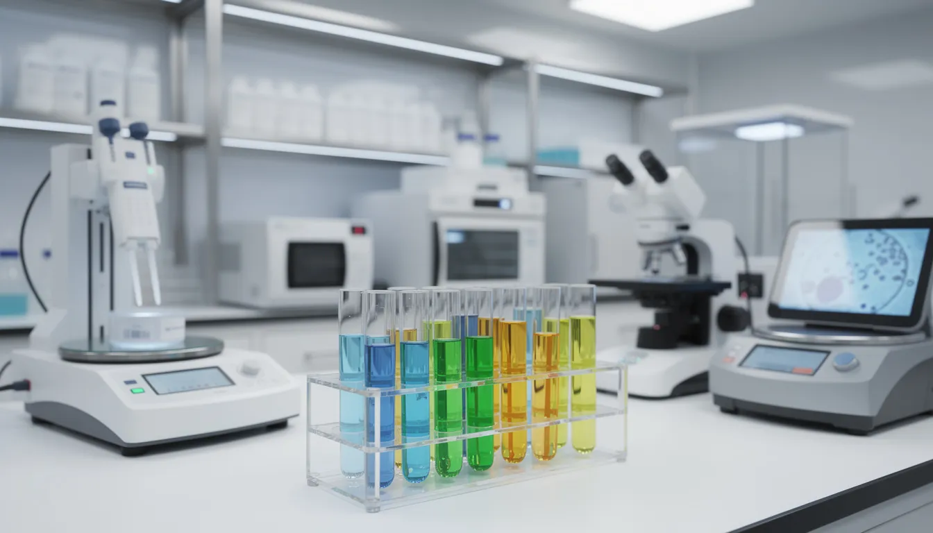 The image showcases a modern laboratory filled with various scientific instruments and test tubes, highlighting the advanced equipment used in urine drug tests and detox research. This setting emphasizes the scientific exploration of methods like the certo detox method and the development of detox drinks and supplements aimed at improving drug test outcomes.